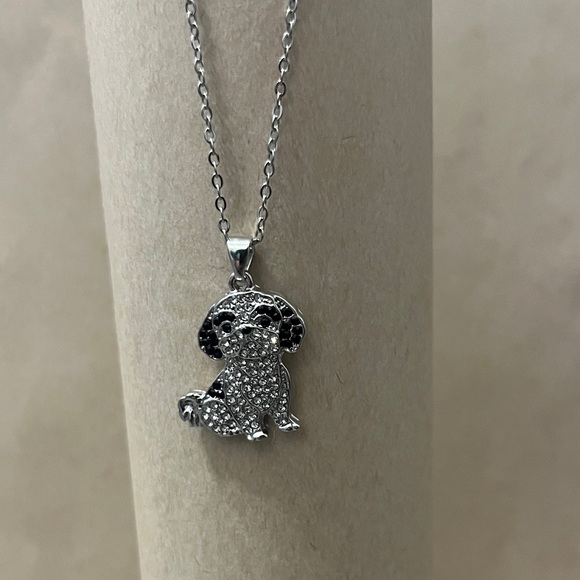 Shih Tzu Necklace Crystal Pave Puppy Pendant - Silver Tone with display Dog - Picture 2 of 11